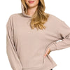 Zenana Ribbed Long Sleeve Hoodie - ASH MOCHA