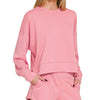 Zenana Scuba Long Sleeve Sweatshirts & Shorts Set - DK PINK