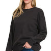 Zenana Full Size Fleece Drop Shoulder Sweatshirt Plus Size - BLACK