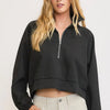 Umgee Full Size Half Zip Cropped Sweatshirt Plus Size - Black