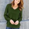 Basic Bae Full Size V-Neck Lantern Sleeve Top - Army Green