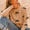 SO ME Ribbon Bow Applique Sweater - OATMEAL
