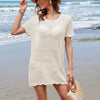 Openwork Round Neck Short Sleeve Cover-UP - Cream