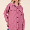BOMBOM Checkered Button Down Dropped Shoulder Shacket - Deep Rose