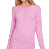 Zenana Ribbed Long Sleeve Half Button Top - MAUVE