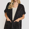 Umgee Open Front Knit Cardigan with Front Pockets - Black