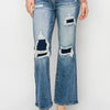 Risen Full Size High Rise Distressed Ankle Flare Jeans - Dark