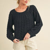 Aemi + Co Cable-Knit Openwork Round Neck Sweater - Black