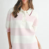 MABLE Oversized Stripe Polo Collar Sweater - Pink