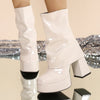 Patent Leather Platform High Heel Boots - Ivory