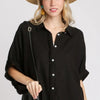Umgee Full Size Linen Blend Button Down Shirt Plus Size - Black