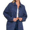 Zenana Oversized Collared Neck Button Front Shackets - NAVY