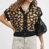 Umgee Leopard Button Down Short Sleeve Cardigan - Black