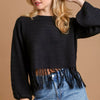 Umgee Crochet Knit Crop Top with Frey Hem - Black