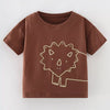 Children's Cartoon Lion Round Neck T-Shirt - Burgundy