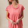 BiBi French Terry Drop Shoulder Basic Top - CORAL