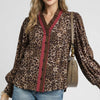Umgee Ruffle Trim Leopard Print Shirt - Olive