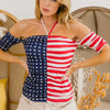 BiBi American Flag Off Shoulder With Front Ruched Top - AMERICAN FLAG