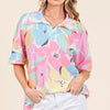 BOMBOM Floral Collared Neck Half Sleeve Top - Multicolor