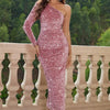 One-Shoulder Long Sleeve Dress - Dusty Pink
