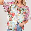 SAGE+FIG Plus Size Floral Mineral Wash French Terry Button Up Shirt - SKY BLUE