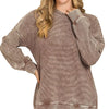 Zenana Full Size Acid Washed Double Ribbed Hi-low Sweatshirt Plus Size - BROWN