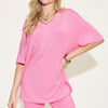 Basic Bae Full Size V-Neck Drop Shoulder T-Shirt and Shorts Set - Pink