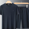 Men's Plus Size Round Neck Short Sleeve Top and Shorts Set - Navy
