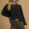 Umgee Brushed Fleeve Crewneck Top - Black