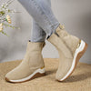Suede Ankle Boots with Wedge Heel - Beige