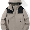 Men's Full Size Color Block Windproof Hooded Jacket Plus Size - Mocha