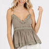 Mittoshop Crisscross Back Lace Detail V-Neck Cami - Mocha