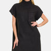 Zenana Short Sleeve Sweater Mini Dress - Black