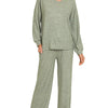 Zenana Soft Melange Long Sleeve Tee & Pants Set - DK OLIVE