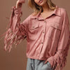 BiBi Suede Fringe Long Sleeve Jacket - BLUSH