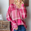 Heimish Plaid Drop Shoulder V-Neck T-Shirt - Burgundy Multi
