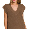 Zenana Oversized Sweater Vest with Side Slit - BROWN