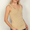 VERY J Washed Ribbed Tank with Placket Detail - Beige