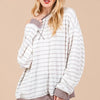 Ces Femme Striped Round Neck Drop Shoulder Sweatshirt - Taupe/Mocha