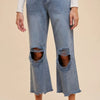 Annie Wear Distressed Raw Hem Jeans - Dusty Blue