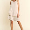 Davi & Dani Contrast Seam Top and Short Set - BEIGE
