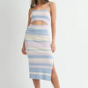 MABLE Multi Color Striped Front Cutout Knit Midi Dress - Lt Blue Multi