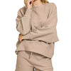 Zenana Ribbed Round Neck Pullover and Shorts Set - ASH MOCHA