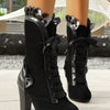 Lace Up Block Heels Boots - Black