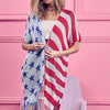 BiBi American Flag Theme Fringed Knit Cardigan - NAVY/RED