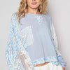 POL Round Neck Cropped Gauze Floral Pattern Top with Overlock Stitch Detail - SKY BLUE