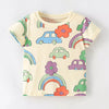 Children's Cartoon Car & Rainbow Print Short Sleeve T-Shirt - Beige