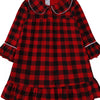 Children's Plaid Ruffle Hem Long Sleeve Dress - Deep Red