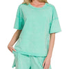 Zenana Acid Washed Short Sleeve Tee & Shorts Set - MINT