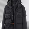 Men's Plus Size Multi-Pocket Hooded Outdoor Jacket - Black